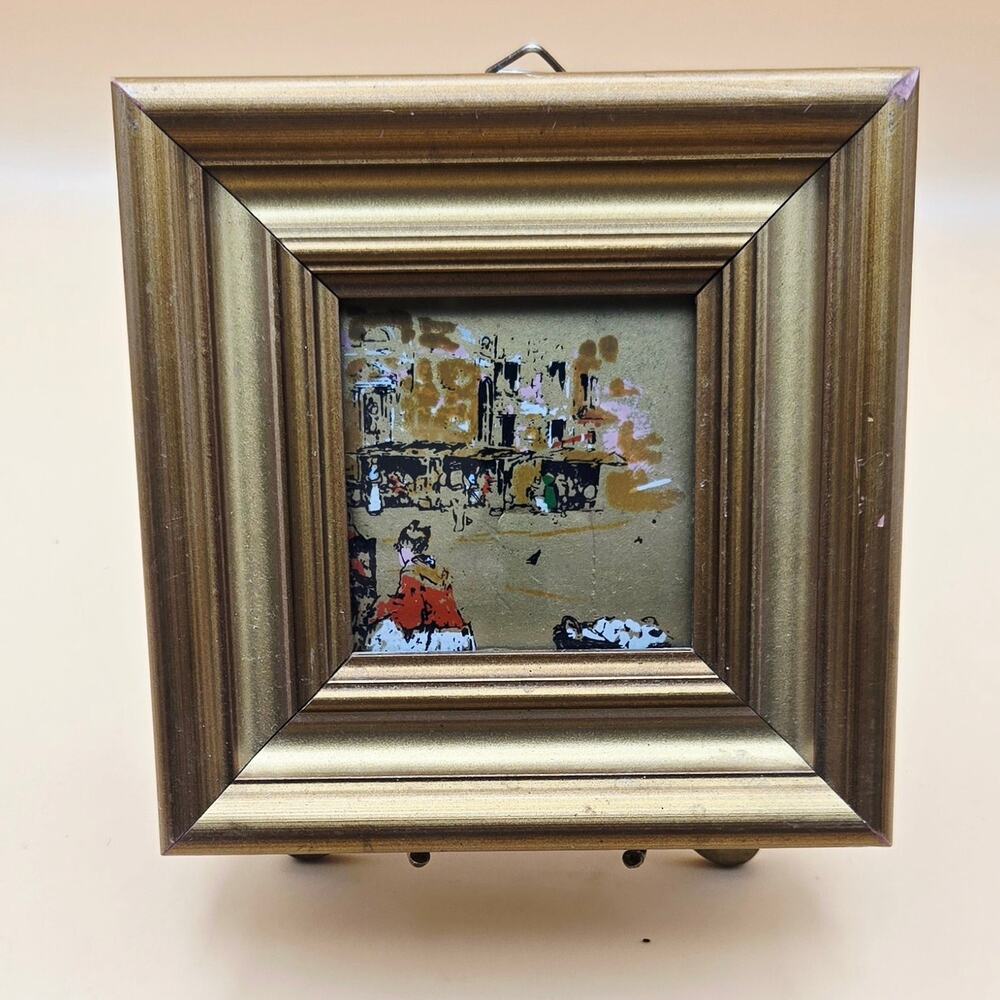 Vintage Gold Leaf Painting, Italian Crafted Frame Mini Art
